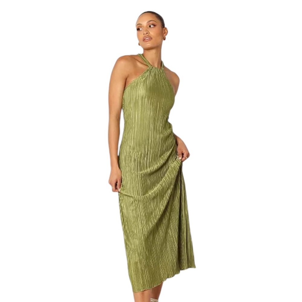Petal & Pup Olive Green Halter Maxi Dress